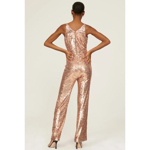 DRESS THE POPULATION Charlie Sequin Jumpsuit XS Soft Gold Multi Sleeveless NWOT - Picture 5 of 9
